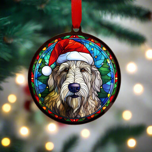 Irish Wolfhound in Santa Hat Suncatcher Decoration